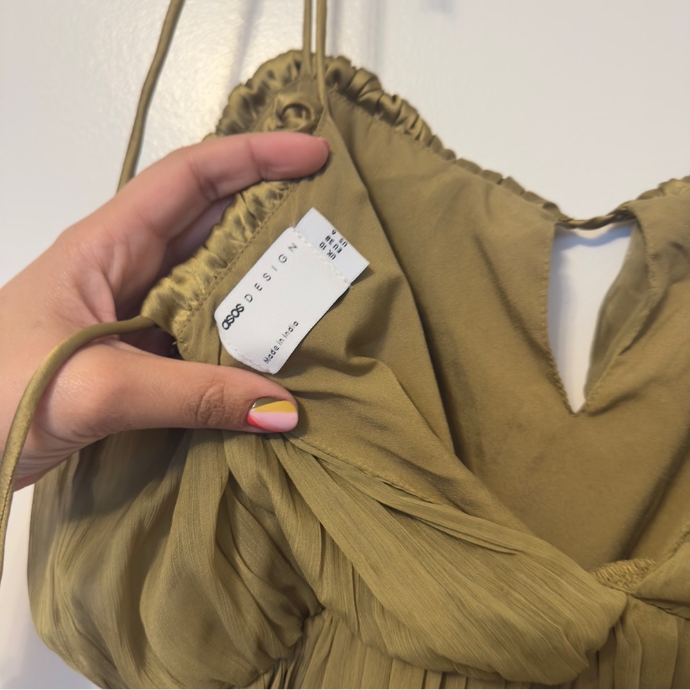 ASOS Olive Green Smocked Tiered Maxi Dress with Slit - Picture 6 of 7
